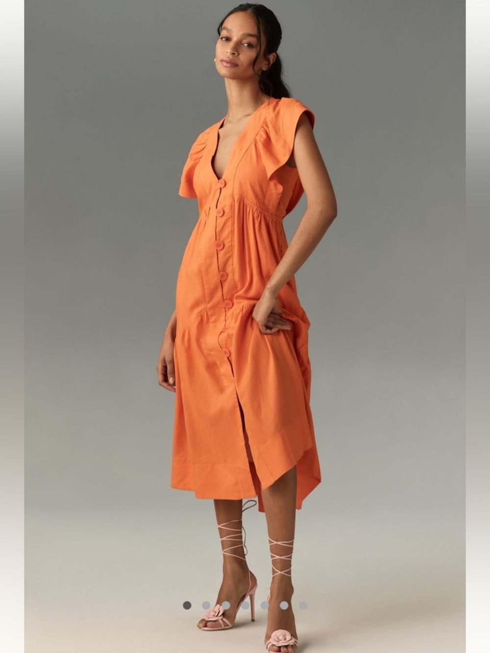 Anthropologie The Reneé Flutter-Sleeve Linen Button-Front